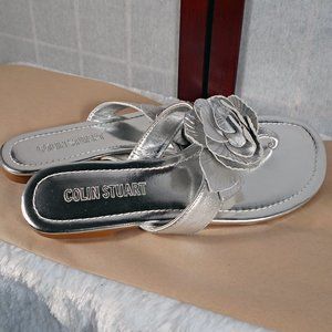 Colin Stuart Silver Flip Flop Sandals, 6